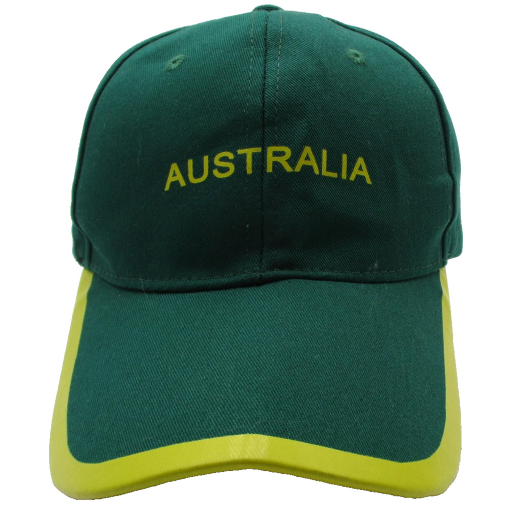 Australia Hat Cap Strap Back Mens One Size Green Yellow Kangaroo Emu Souvenir
